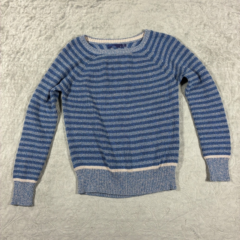 prAna Womens Striped Ribbed Knit Sweater Size S Blue Organic Cotton Granola